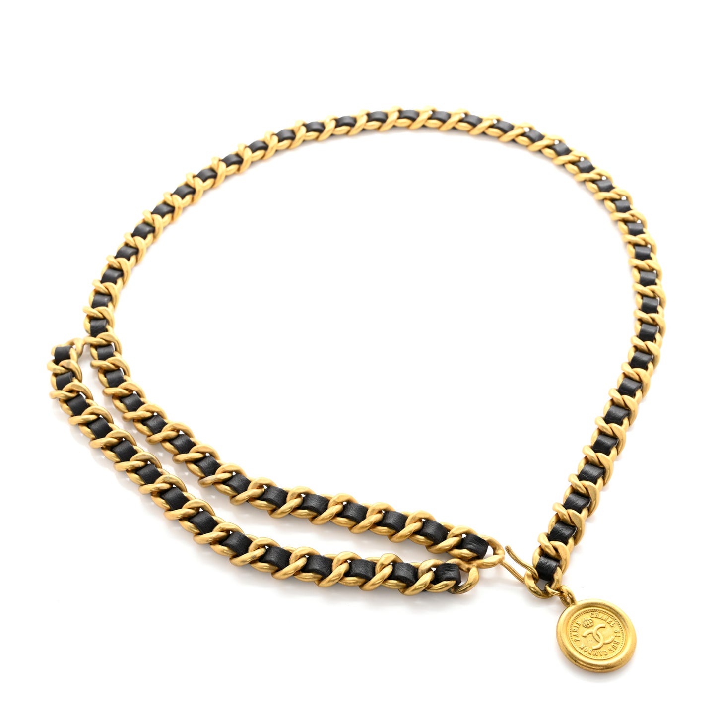 Lambskin Chain CC Medallion Belt Black Gold