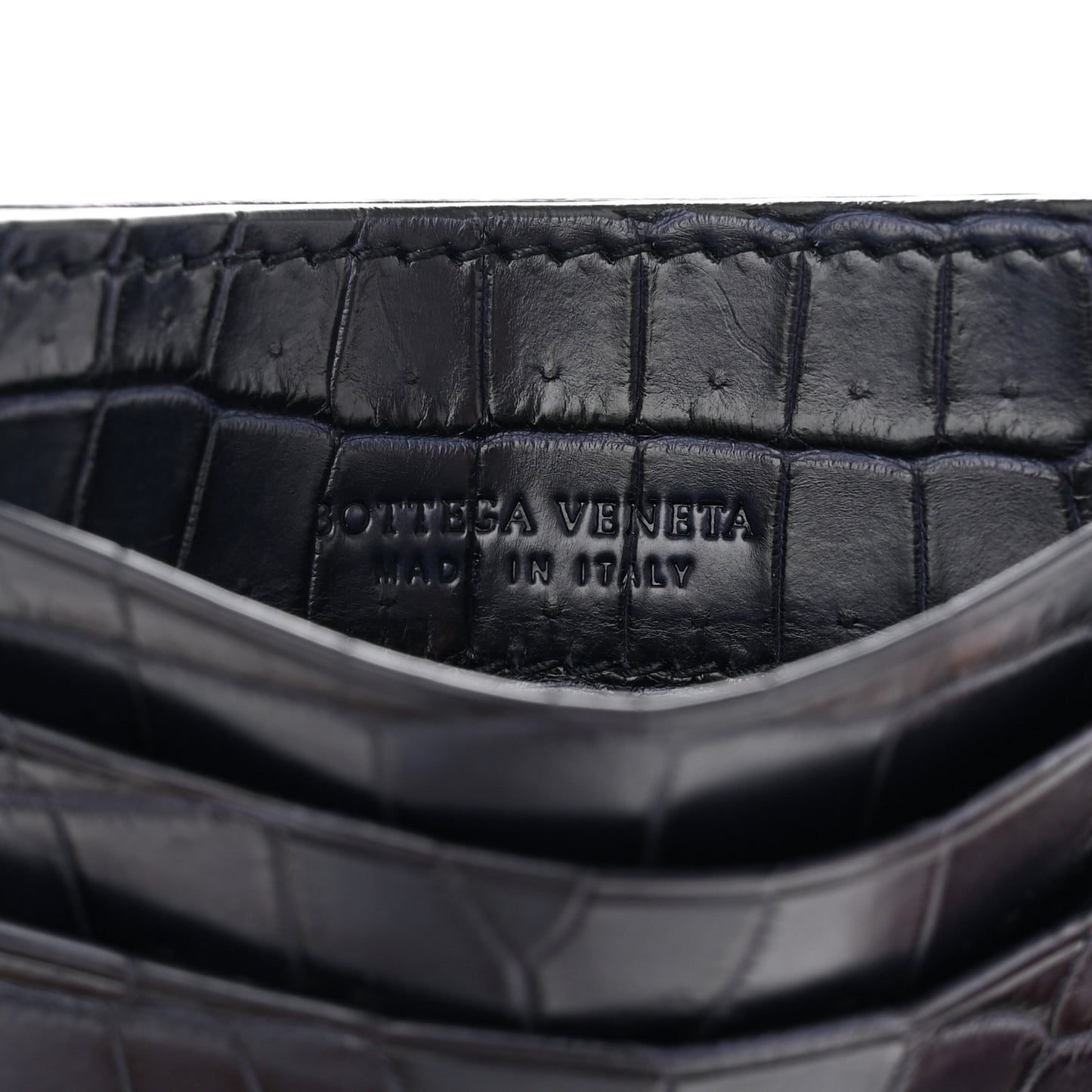 Calfskin Crocodile Embossed Card Holder Navy