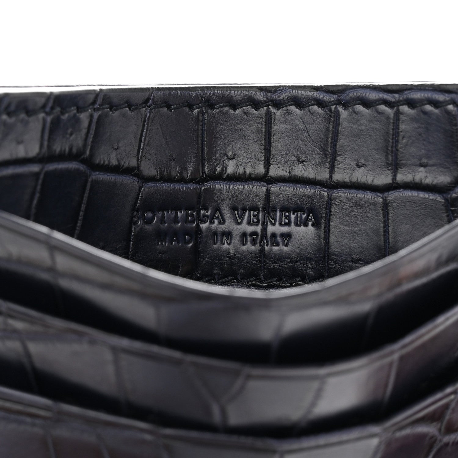 Bottega Veneta Calfskin Crocodile Embossed Card Holder Navy 7 of 12