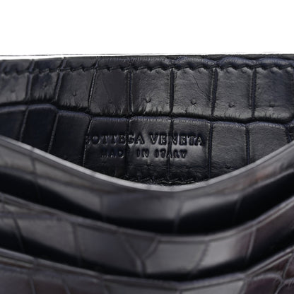 Bottega Veneta Calfskin Crocodile Embossed Card Holder Navy 7 of 12