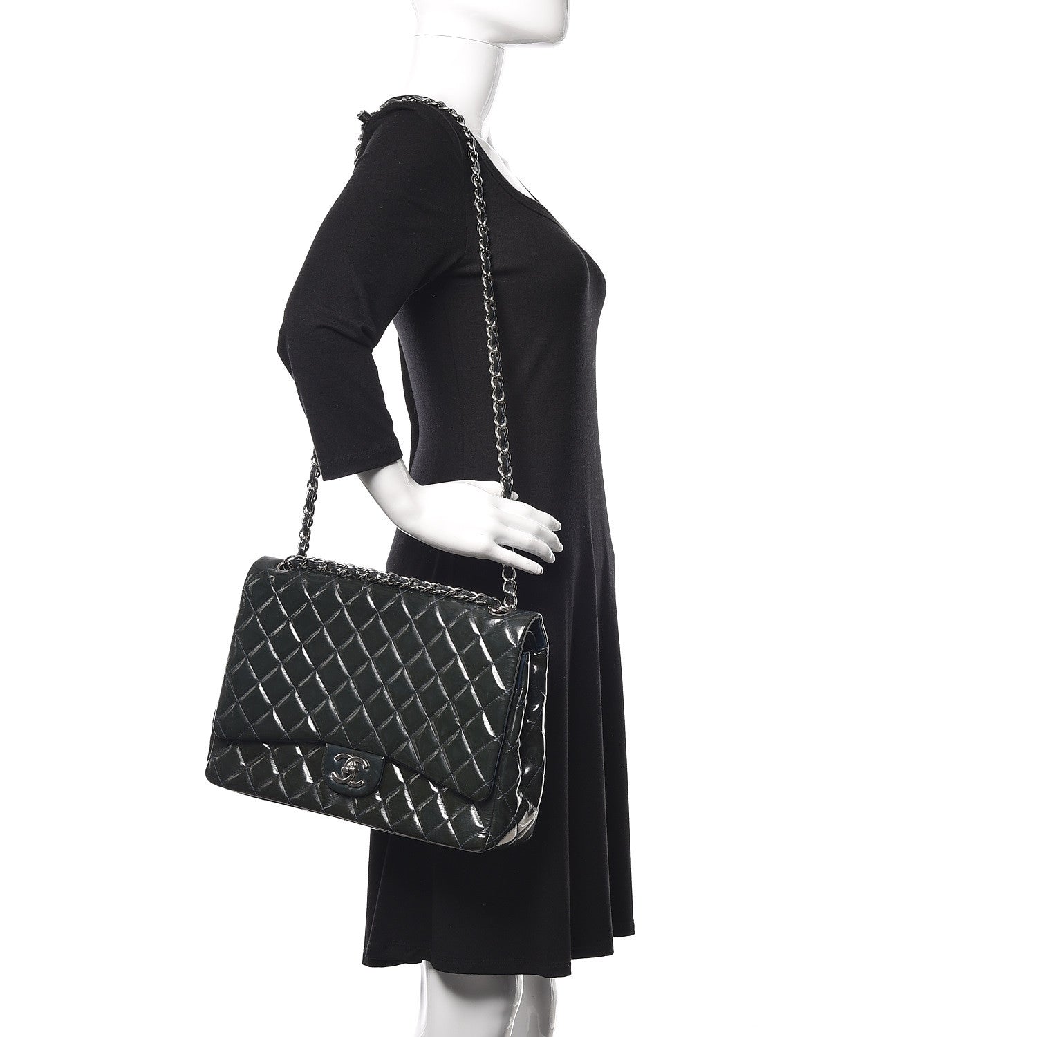 Chanel Patent Quilted Maxi Double Flap Navy Blue 2 of 23