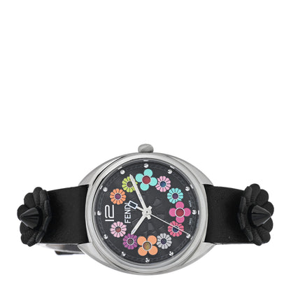 Fendi Stainless Steel Calfskin 34mm Momento Flowerland Quartz Watch Black 2 of 5