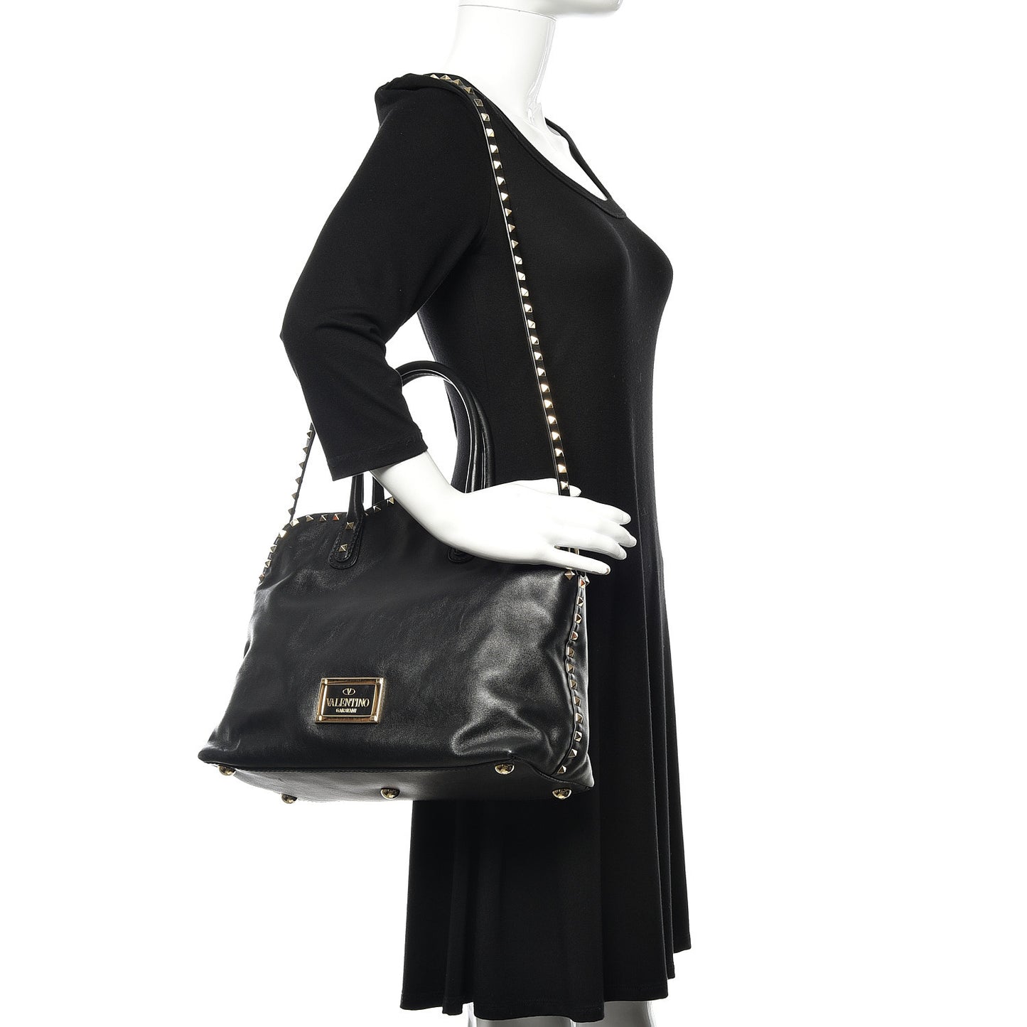Vitello Rockstud Dome Satchel Black