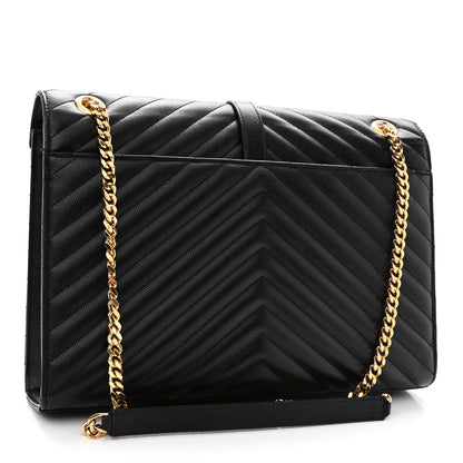 Saint Laurent Grain De Poudre Matelasse Chevron Large Monogram Satchel Black 3 of 10