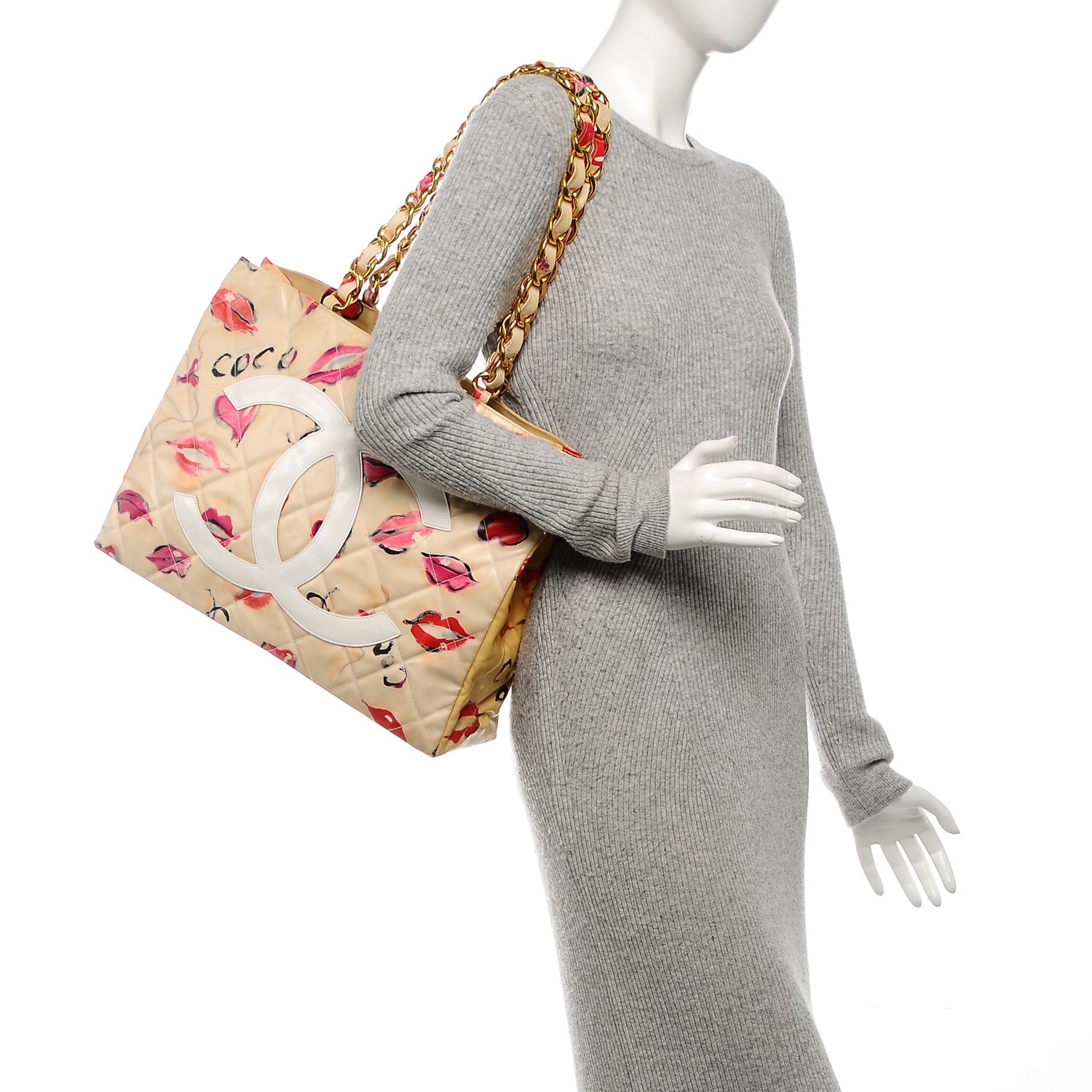 Chanel Coated Canvas Quilted Lips and Kisses Graffiti XL Tote Beige 2 of 8