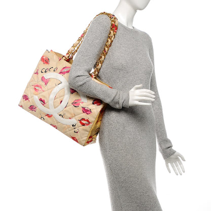 Chanel Coated Canvas Quilted Lips and Kisses Graffiti XL Tote Beige 2 of 8