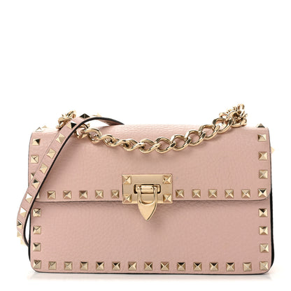 Valentino Garavani Pebbled Calfskin Rockstud Flip Lock Chain Crossbody Bag Poudre 1 of 11