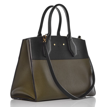 Louis Vuitton Calfskin City Steamer MM Kaki Black 3 of 14