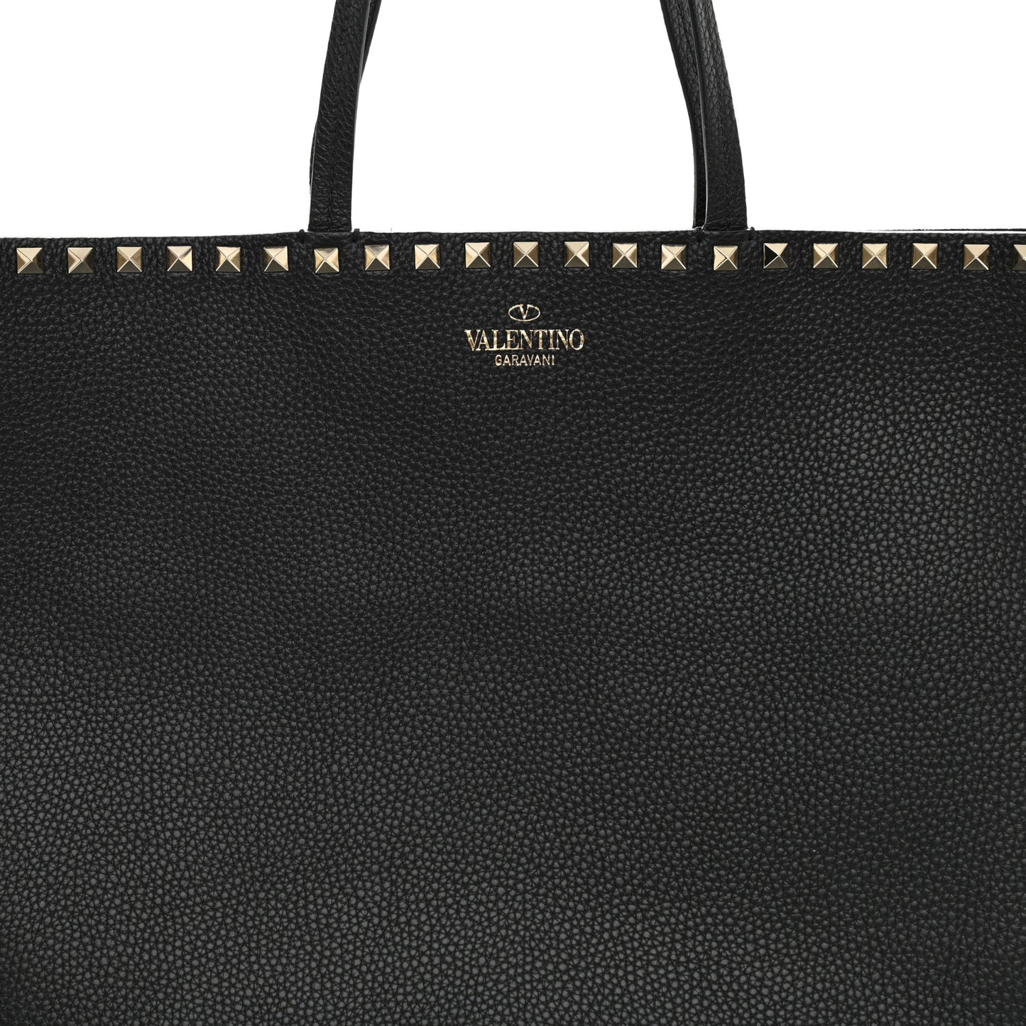 Grained Calfskin Rockstud Shoulder Tote Black