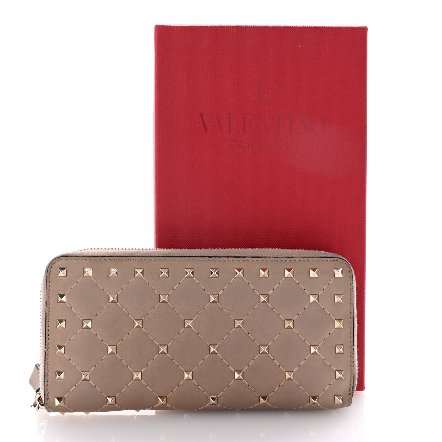 Nappa Rockstud Spike Zip Around Wallet Poudre