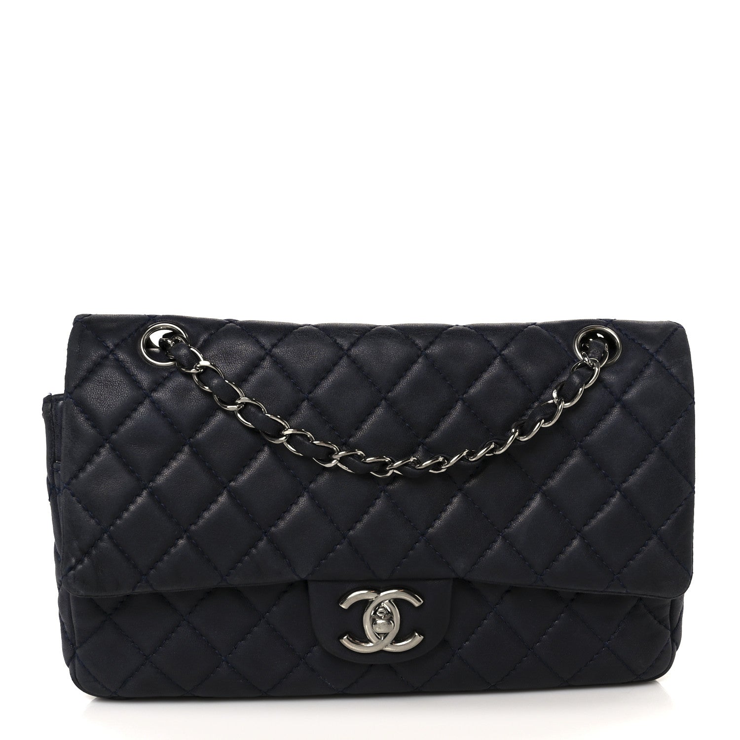 Chanel Lambskin Medium Double Flap Navy 1812076 – FASHIONPHILE