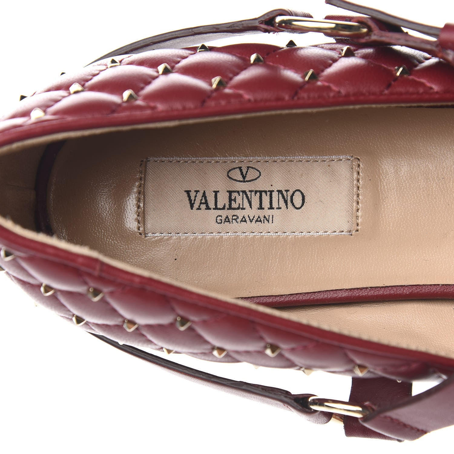 Valentino Garavani Lambskin Rockstud Spike Captoe Ballerina Flats 38 Rubin Gold 7 of 9