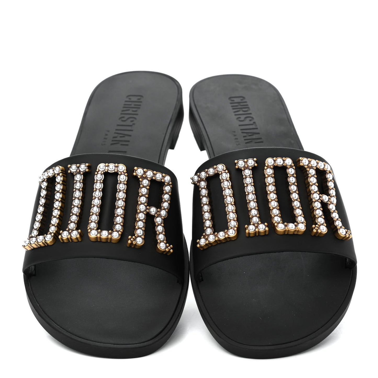 Matte Calfskin Pearl Dio(r)evolution Slide Sandals 39 Black