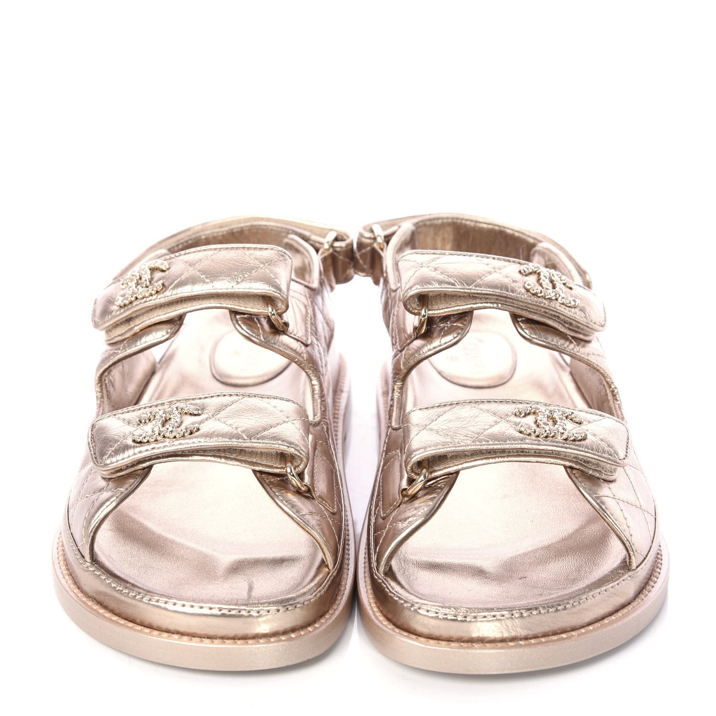Iridescent Lambskin Velcro Dad Sandals 37.5 Light Bronze