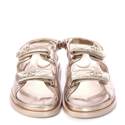 Chanel Iridescent Lambskin Velcro Dad Sandals 37.5 Light Bronze 2 of 12