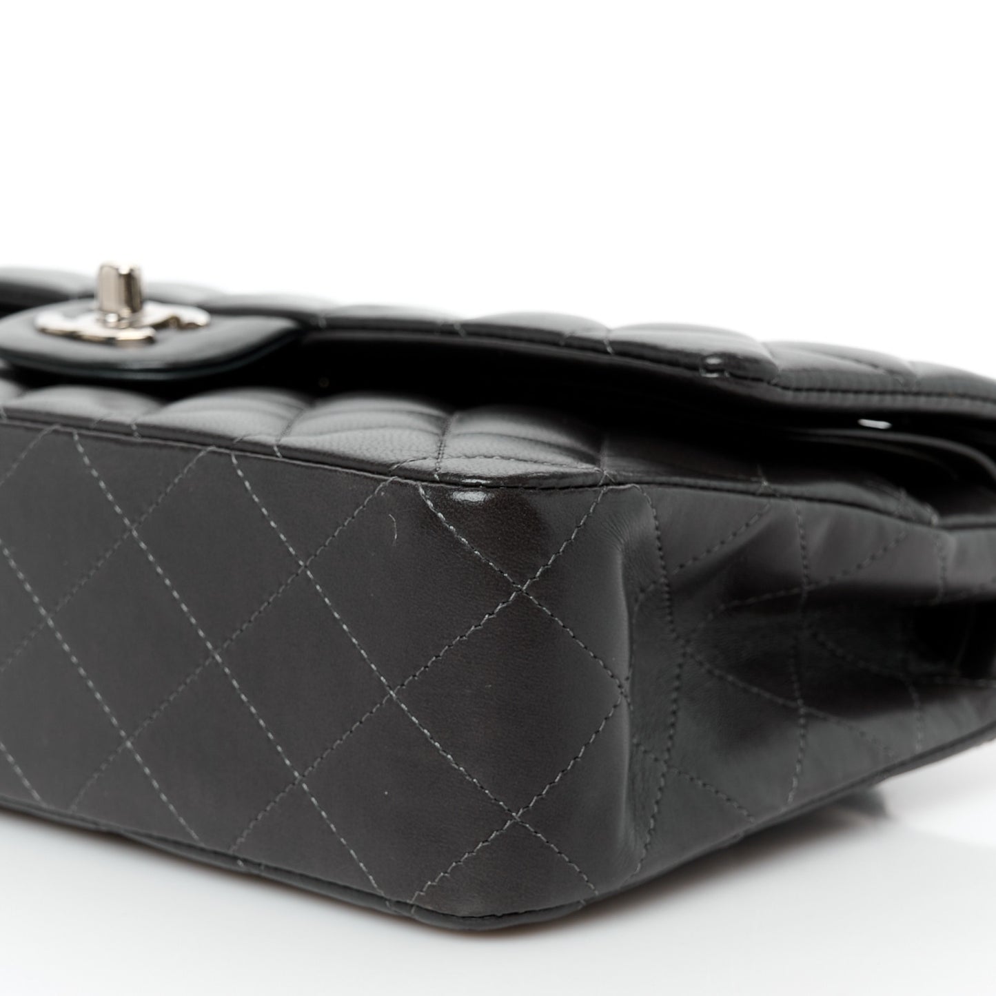 Lambskin Quilted Medium Double Flap Dark Grey