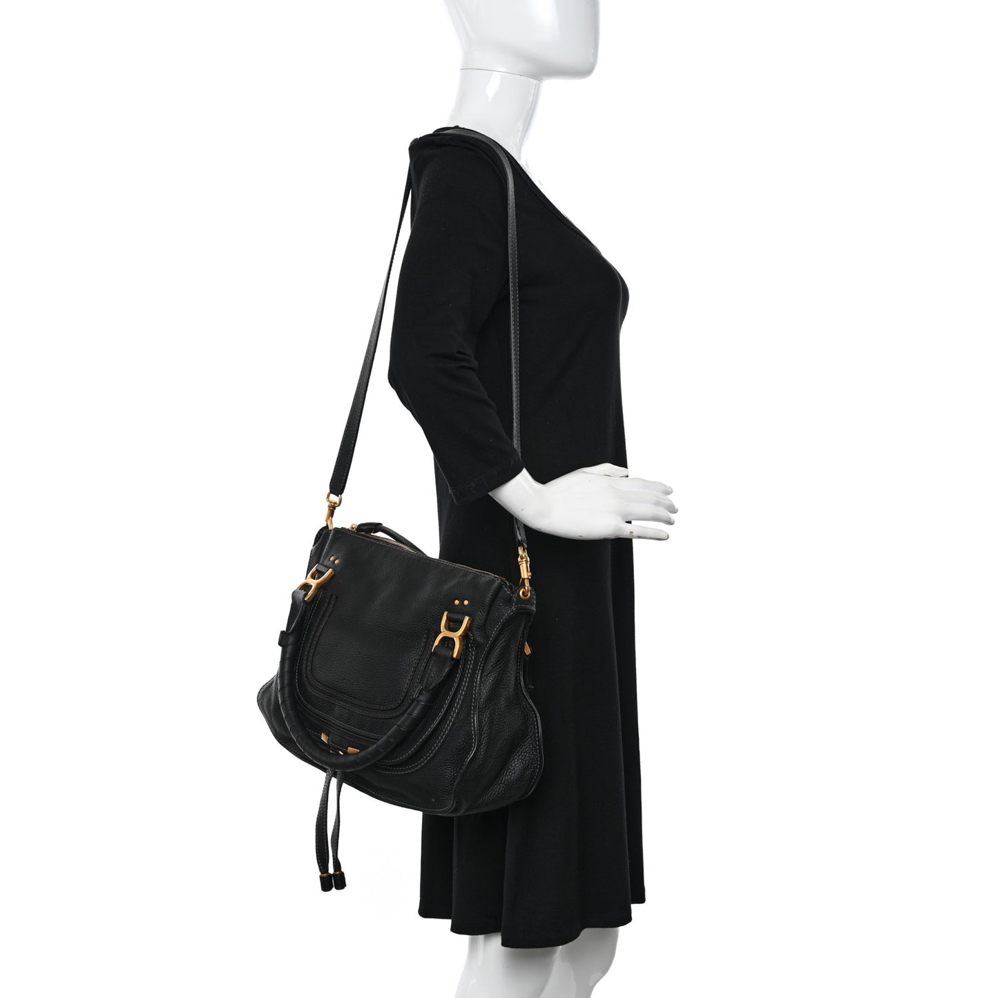 Calfskin Medium Marcie Satchel Black