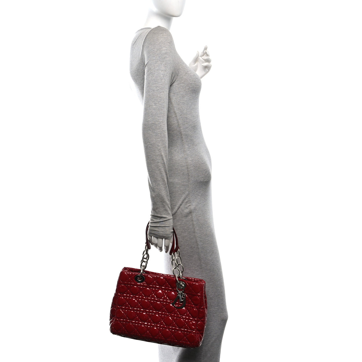 Patent Cannage Small Dior Soft Shopping Tote Red