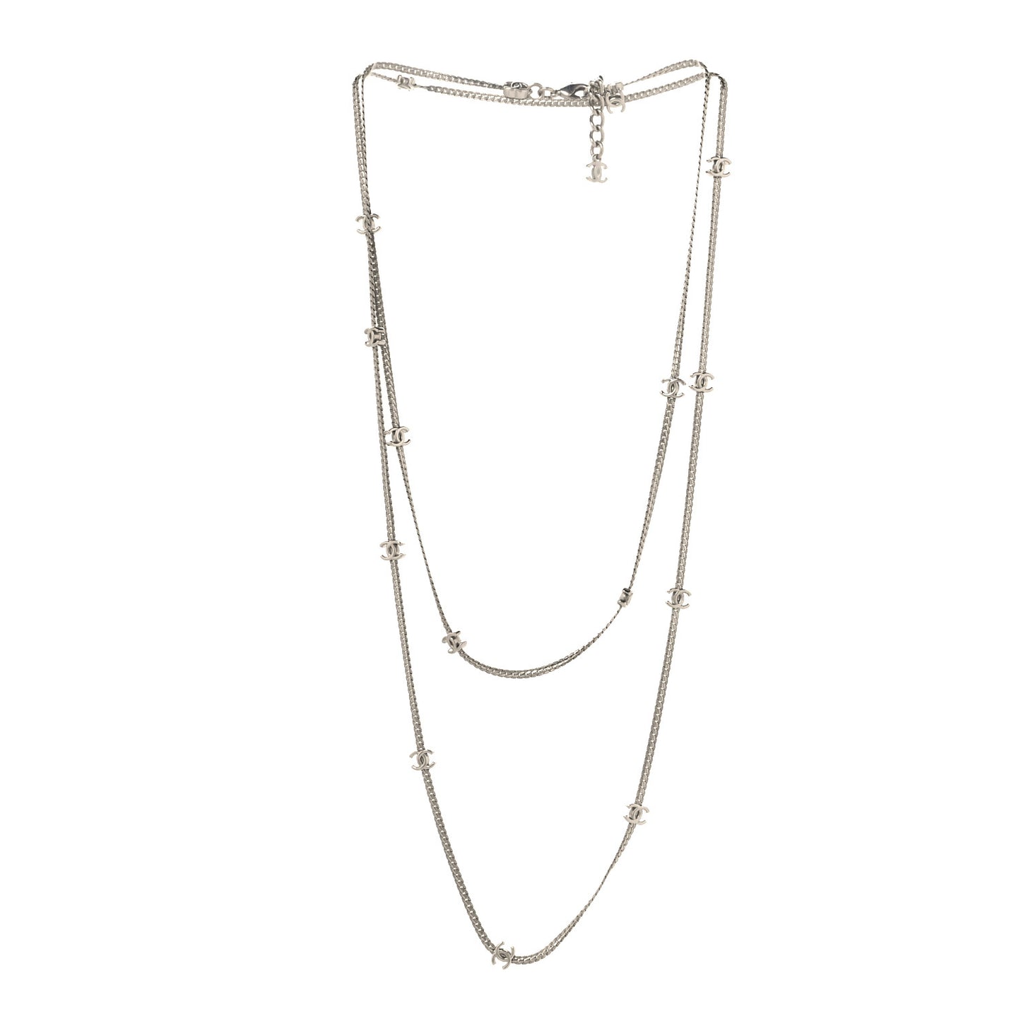 Metal CC Long Chain Necklace Silver
