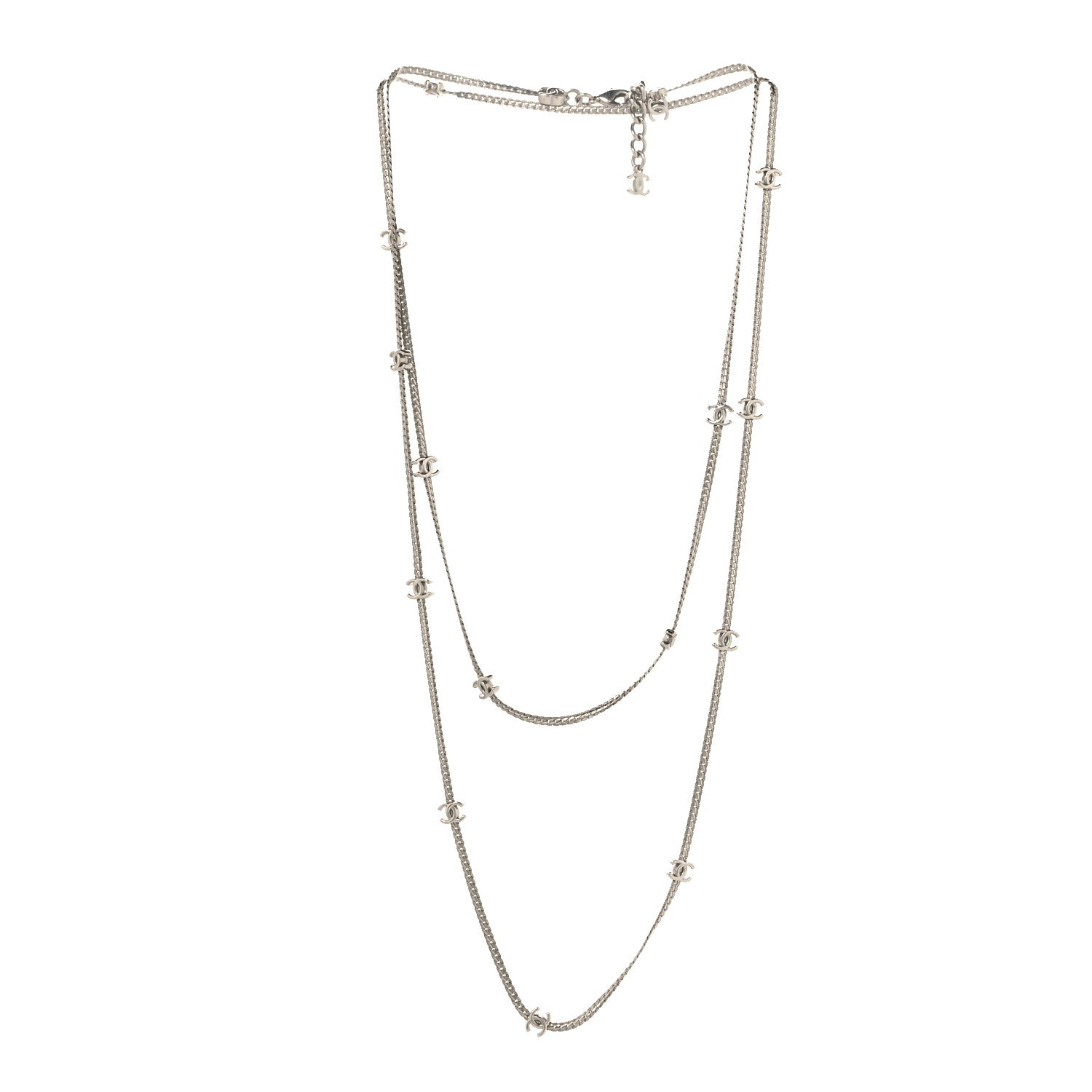 Chanel Metal CC Long Chain Necklace Silver 3 of 4