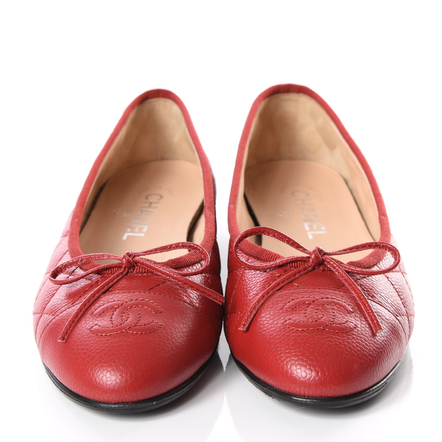 Chanel Caviar Quilted CC Cap Toe Ballerina Flats 36.5 Red 2 of 8