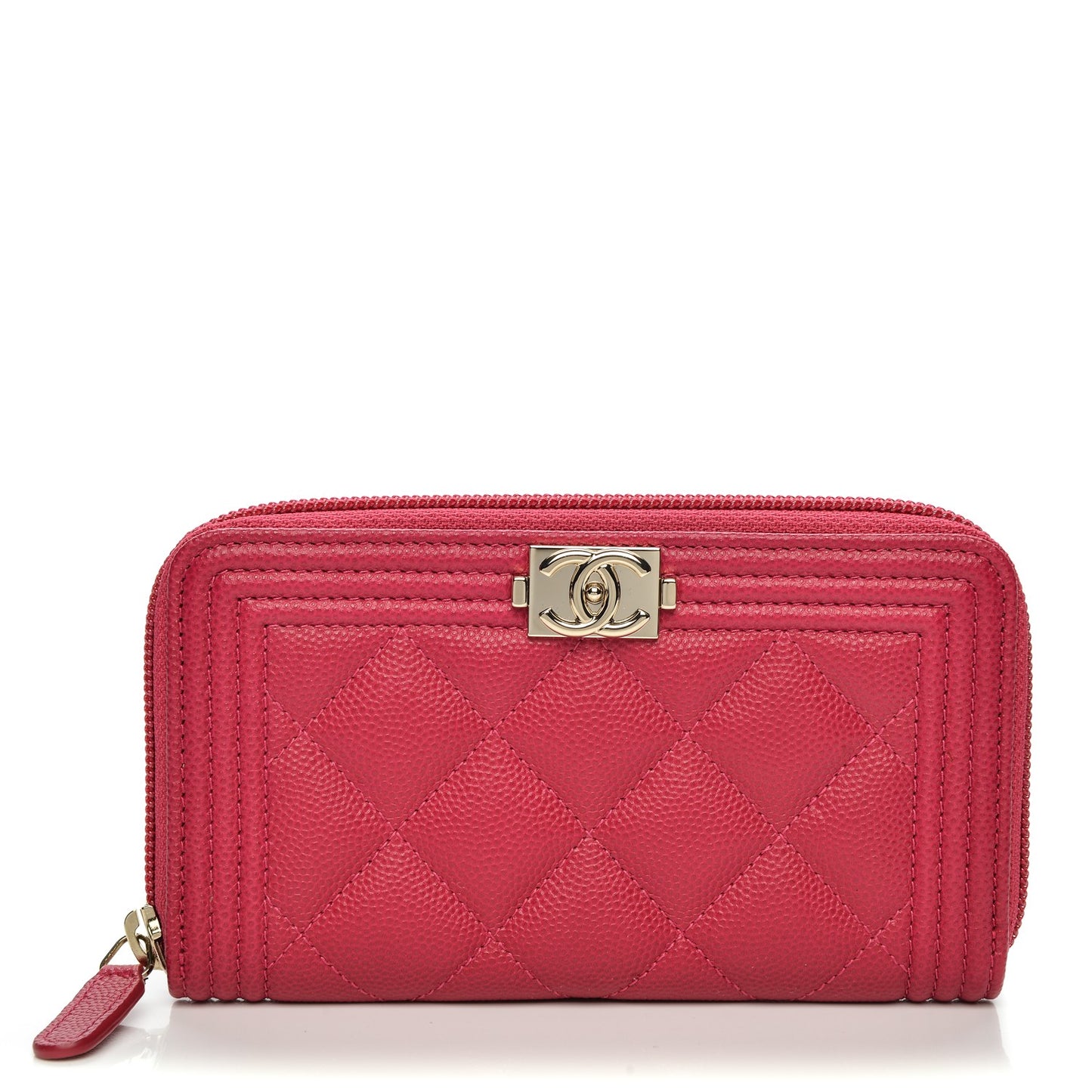 Caviar Quilted Small Boy Zip Around Wallet Fuchisa