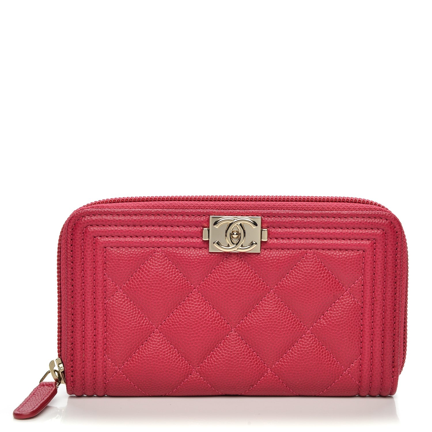 Chanel Caviar Quilted Small Boy Zip Around Wallet Fuchisa 1 of 8