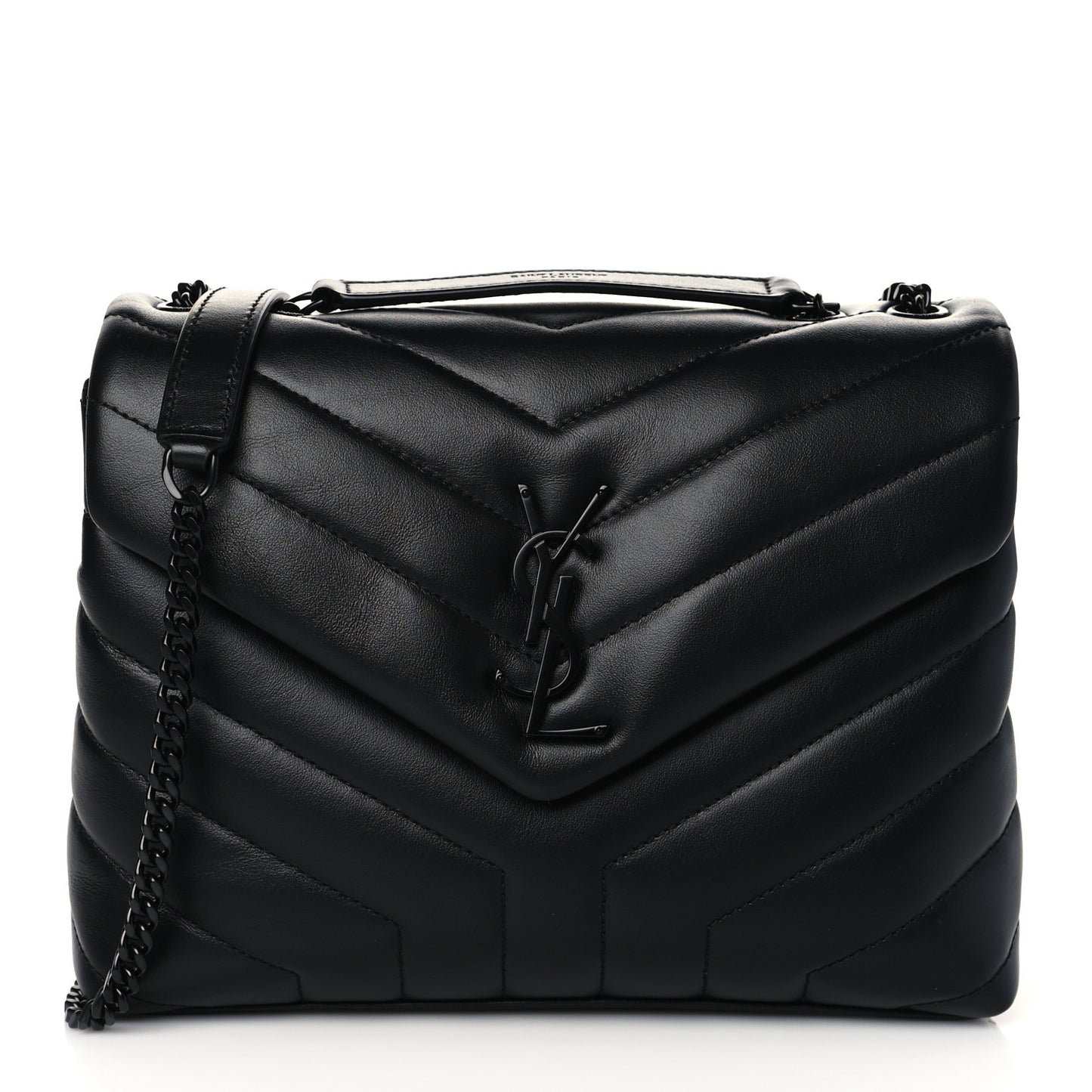Calfskin Y Quilted Monogram Monochrome Small Loulou Chain Satchel Black