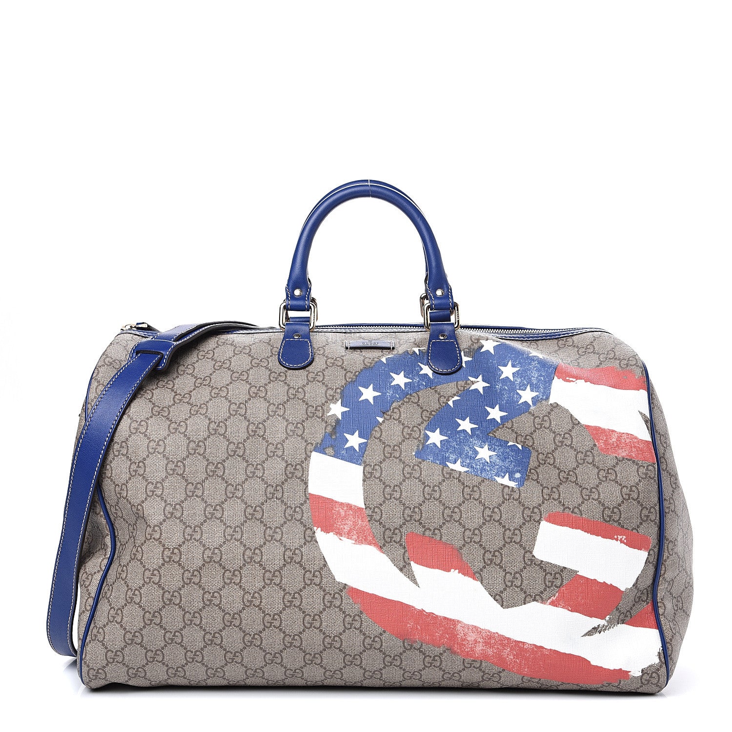Gucci GG Plus Monogram Large Boston USA Flag Unicef Duffle Blue 1 of 12