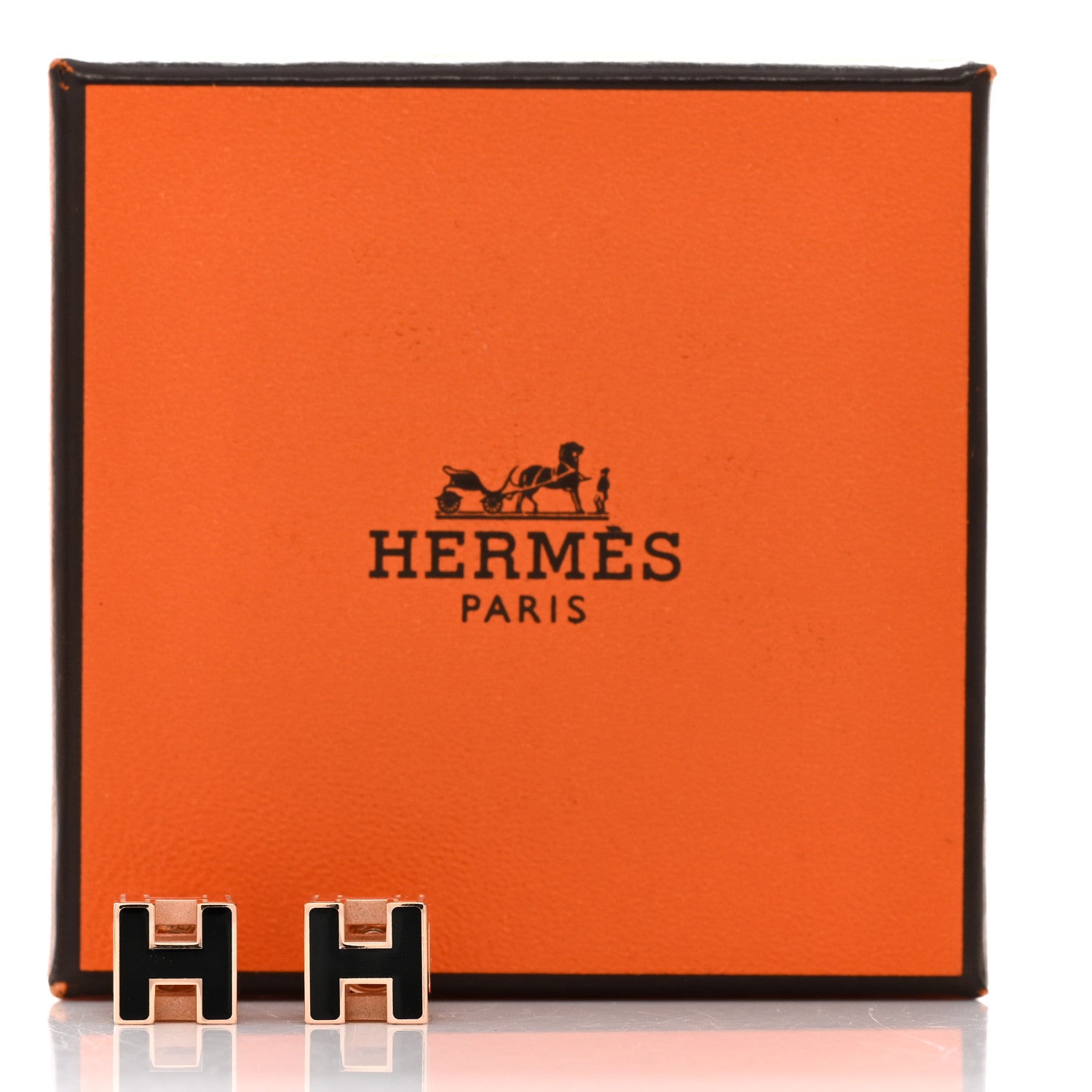 Hermes Rose Gold Lacquered Cage d'H Earrings Black 5 of 5