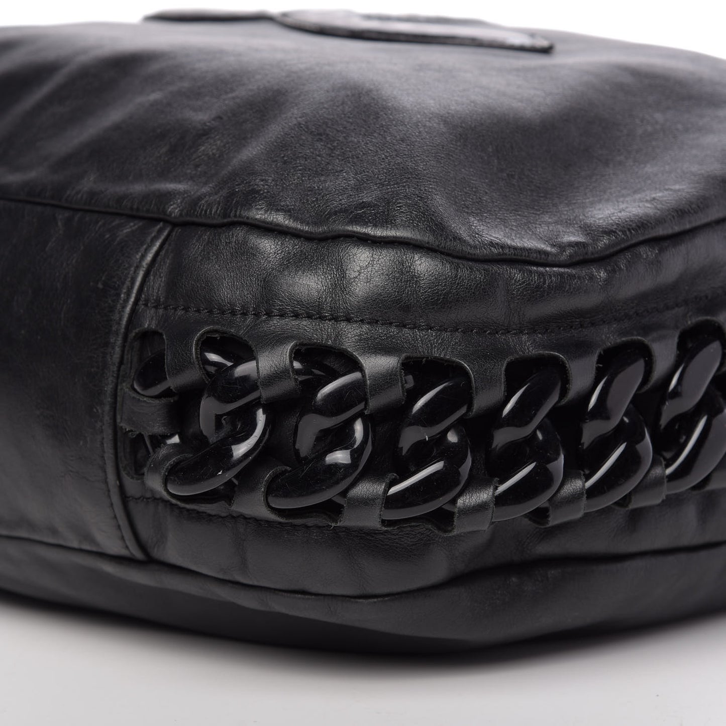 Calfskin Modern Chain Rhodoid Hobo Black