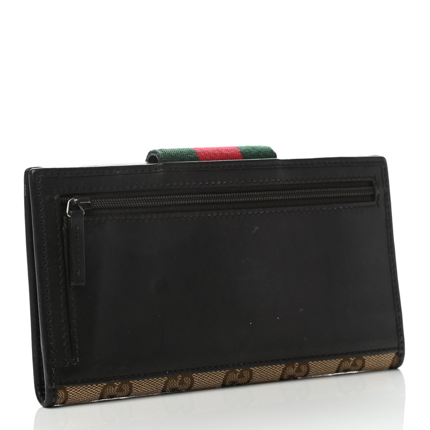Monogram Calfskin Ladies Web Continental Wallet Beige Ebony Cocoa