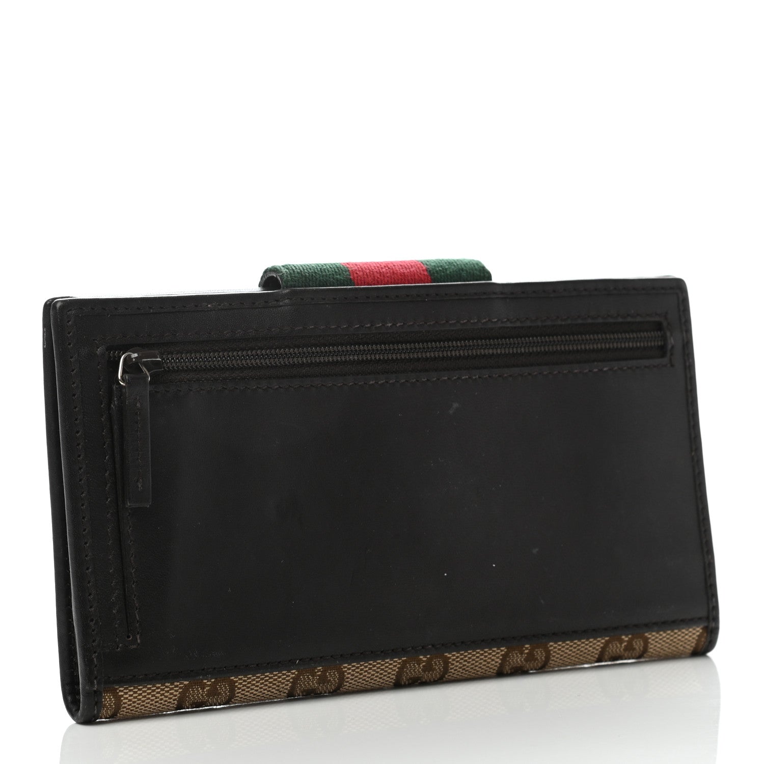 Gucci Monogram Calfskin Ladies Web Continental Wallet Beige Ebony Cocoa 3 of 7