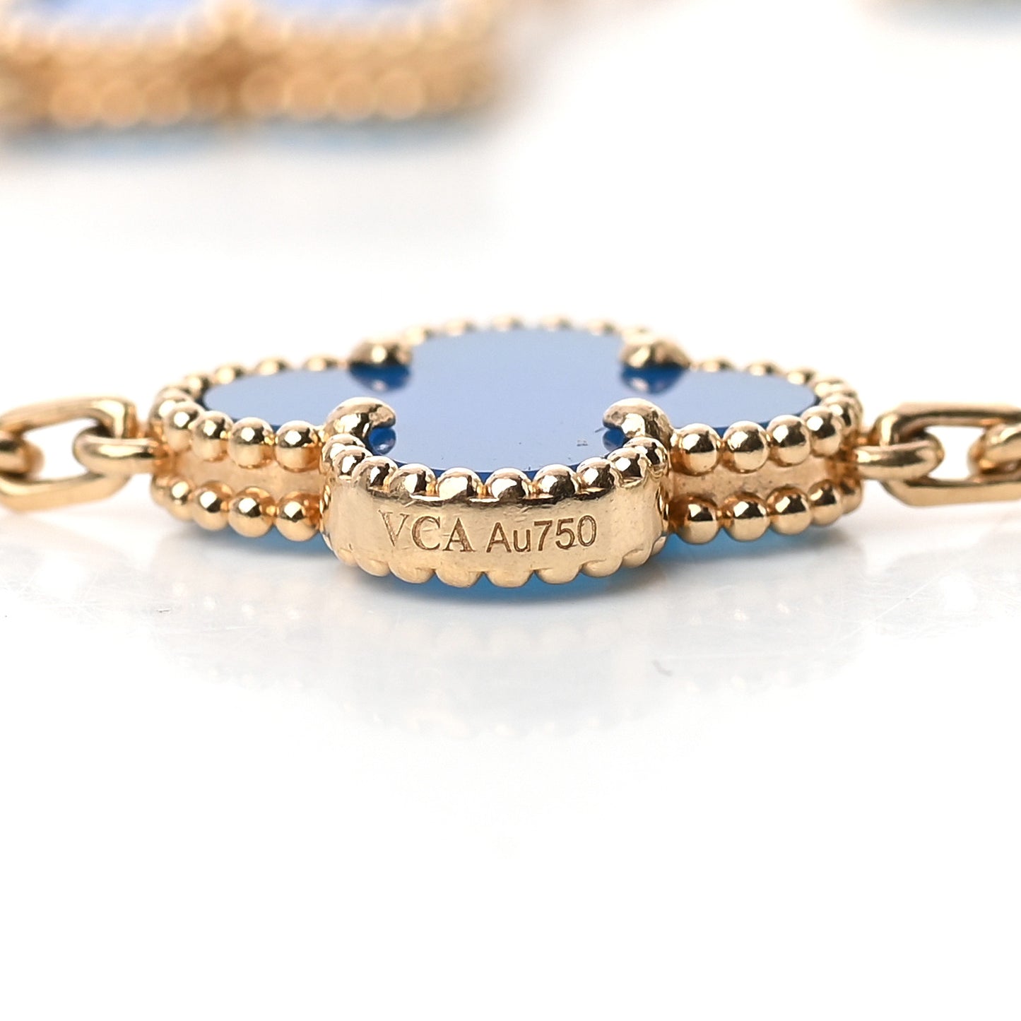 18K Yellow Gold Blue Agate 5 Motifs Vintage Alhambra Bracelet