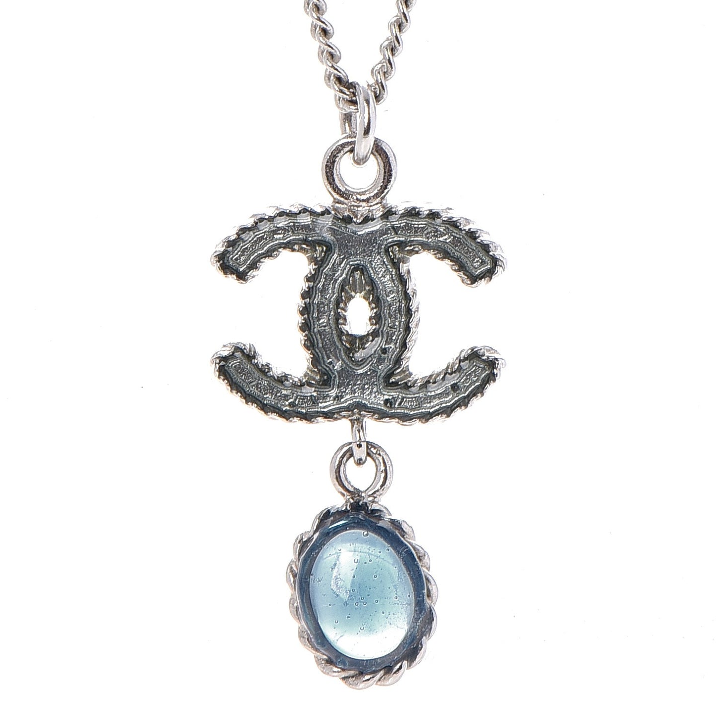 Resin CC Drop Necklace Silver Blue