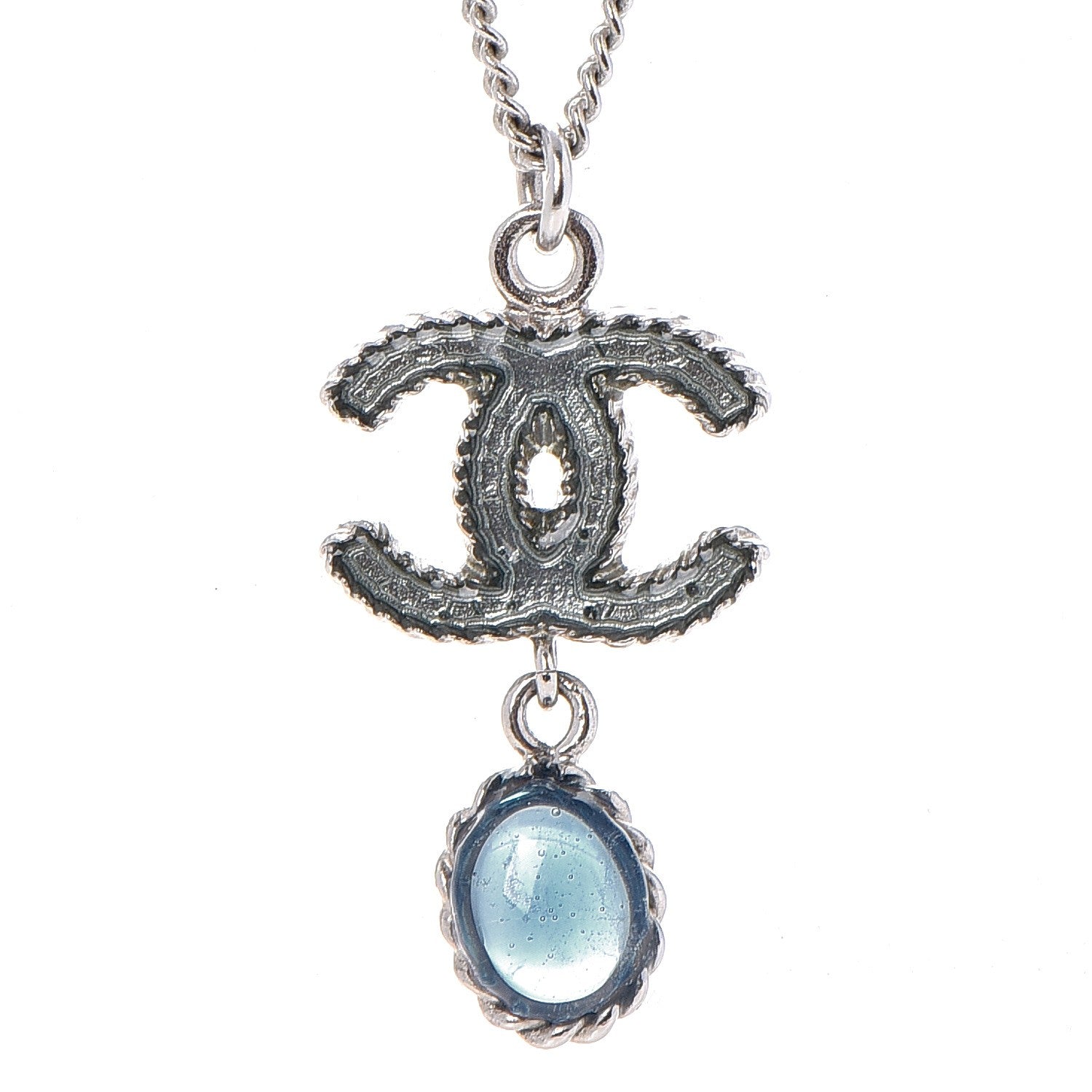 Chanel Resin CC Drop Necklace Silver Blue 4 of 6