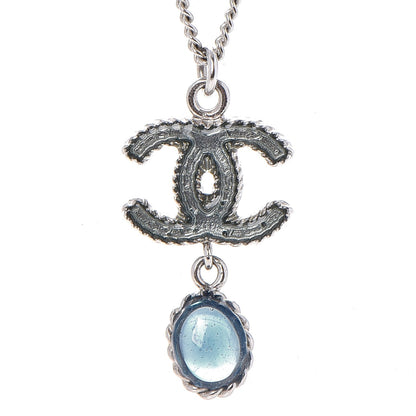 Chanel Resin CC Drop Necklace Silver Blue 4 of 6