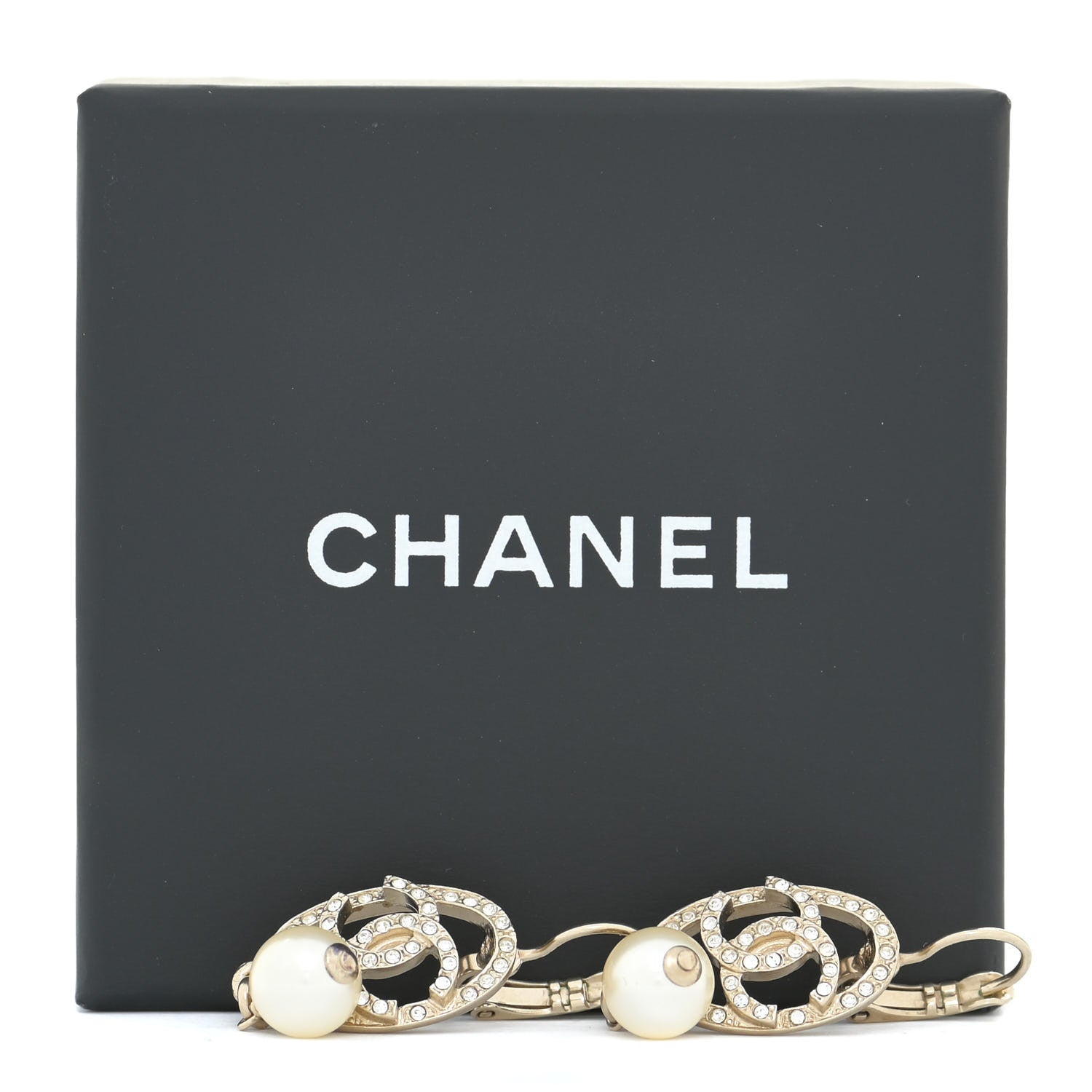 Chanel Crystal Pearl CC Drop Earrings Gold 5 of 5
