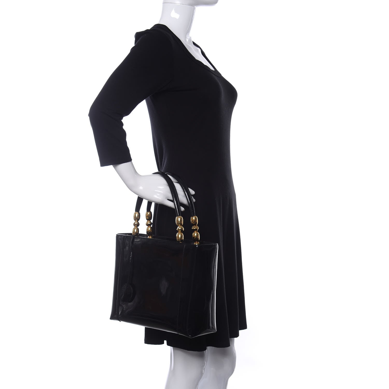 Christian Dior Patent Gold Beaded Malice Tote Black 2 of 14
