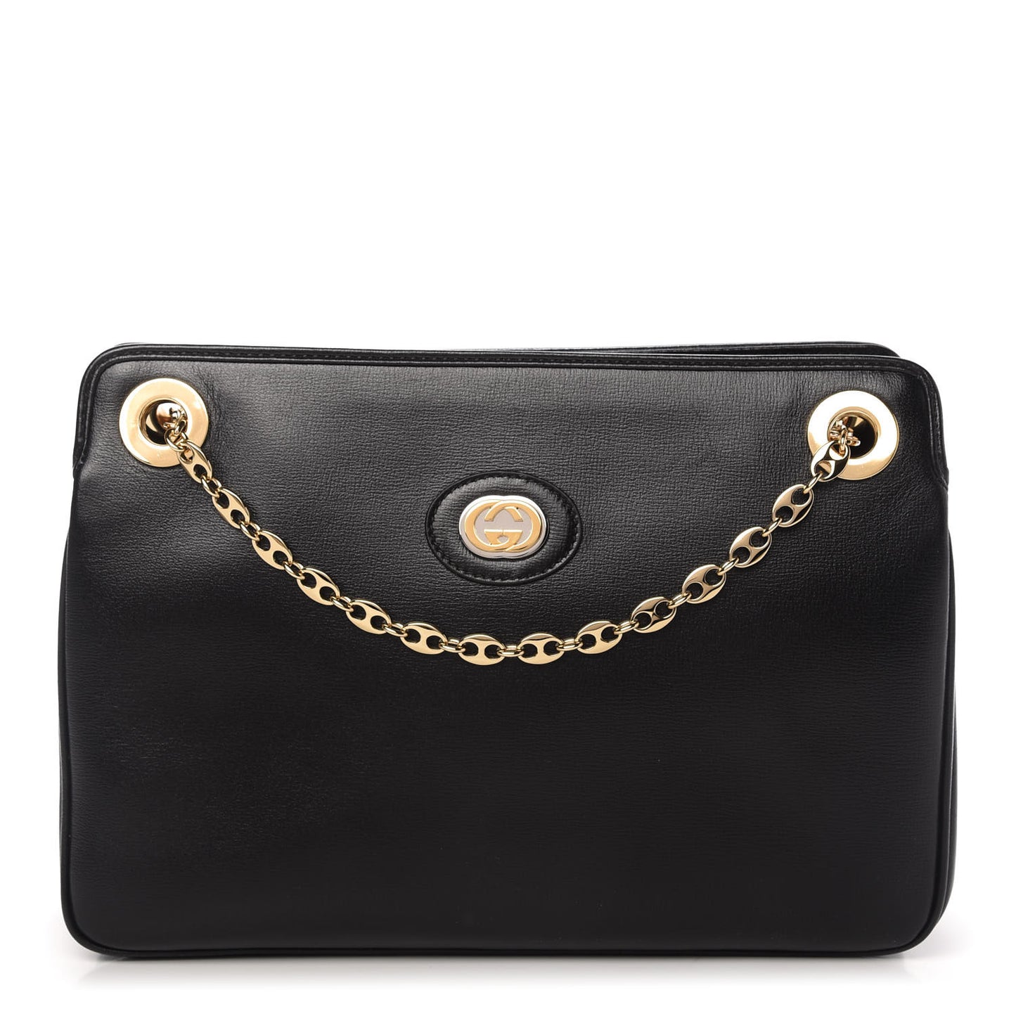 Azalea Calfskin Small Marina Open Top Chain Shoulder Bag Black