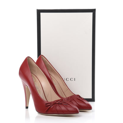 Gucci Nappa Bow High Heel Pumps 38.5 Hibiscus Red 9 of 9