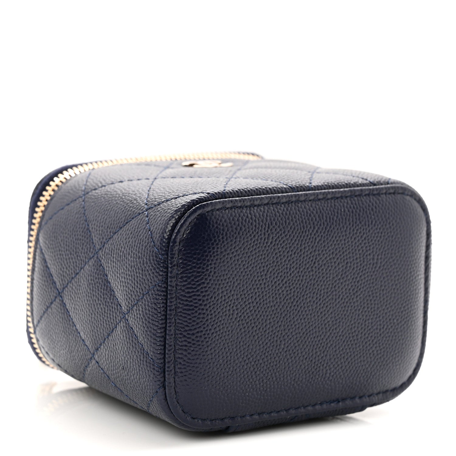 Chanel Caviar Quilted Mini Vanity Case With Chain Navy Blue 4 of 11