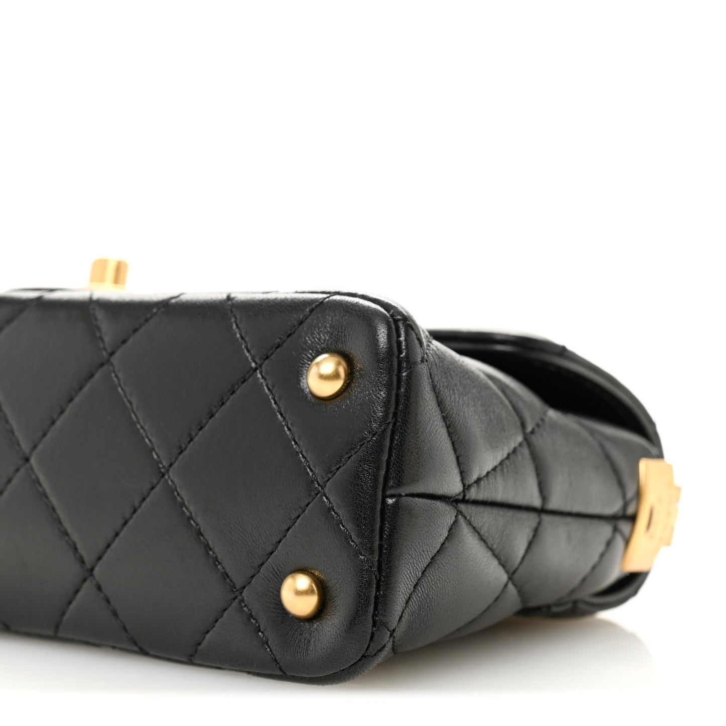Lambskin Quilted Mini Flap Top Handle Bag Black