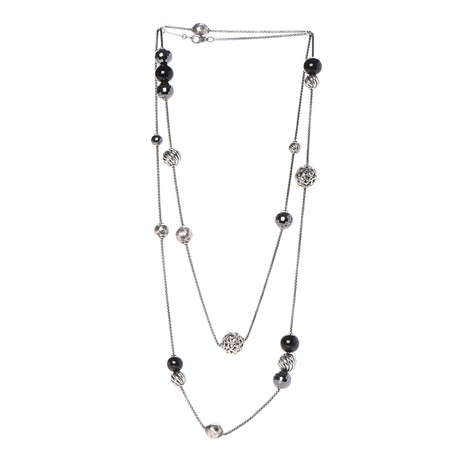 David Yurman Sterling Silver Black Onyx Hematite Elements Station Necklace 3 of 7