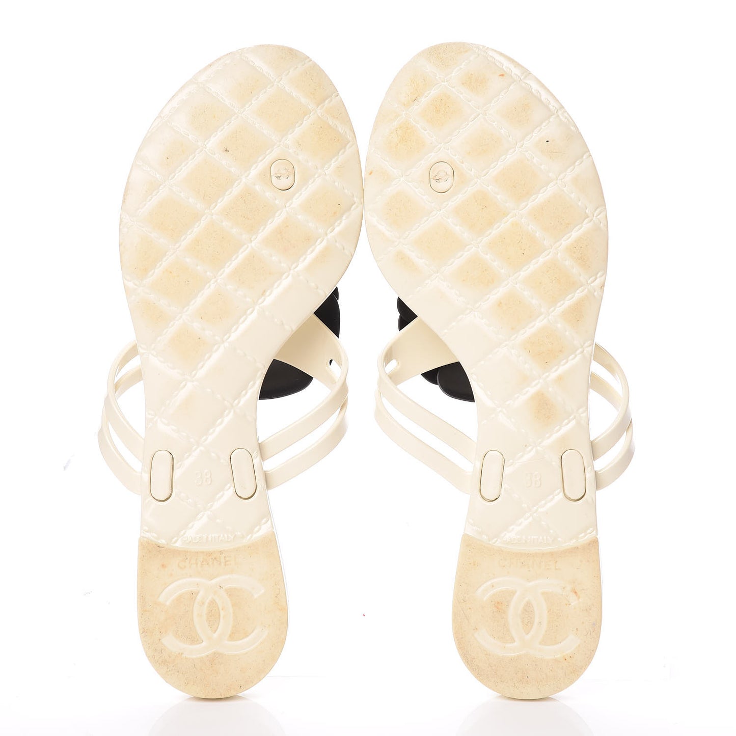 Jelly Camellia Thong Sandals 38 Ivory Black