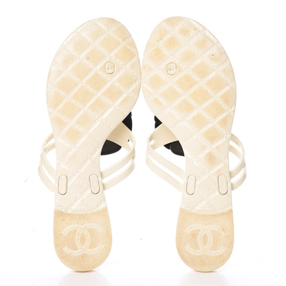 Chanel Jelly Camellia Thong Sandals 38 Ivory Black 9 of 15