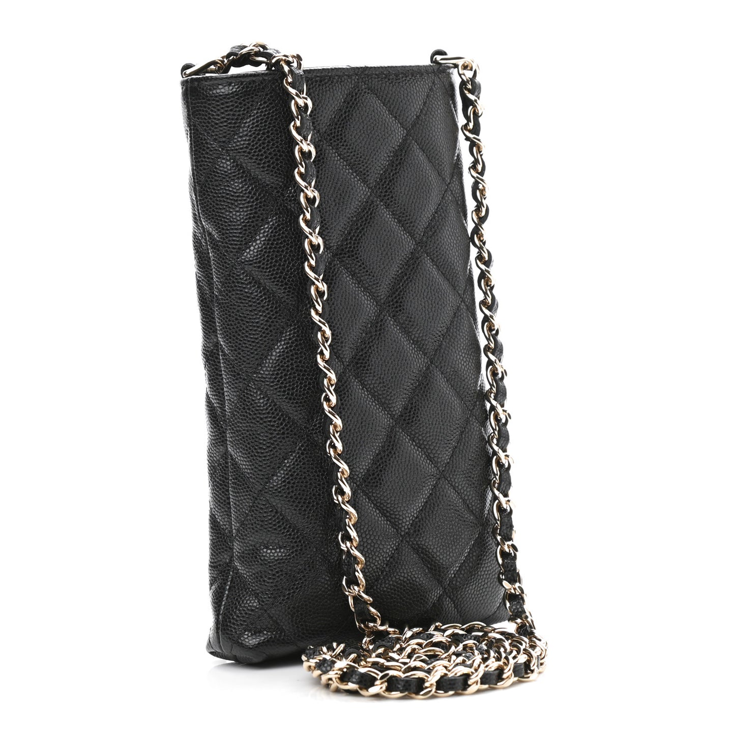 Caviar Quilted French New Wave Phone Holder With Chain Black