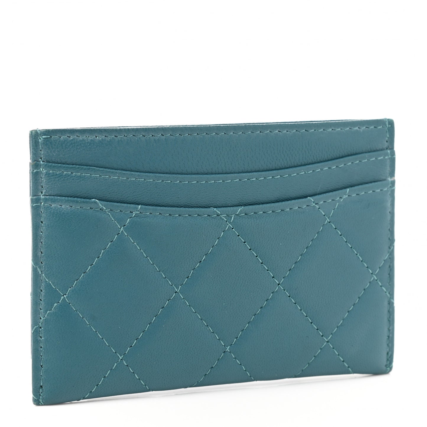 Lambskin Quilted Card Holder Blue