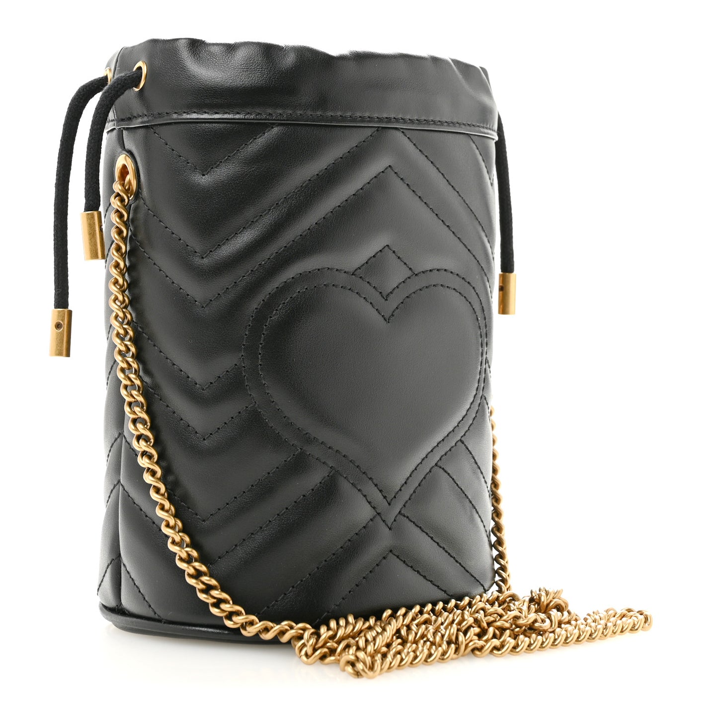Calfskin Matelasse Mini GG Marmont 2.0 Bucket Bag Black