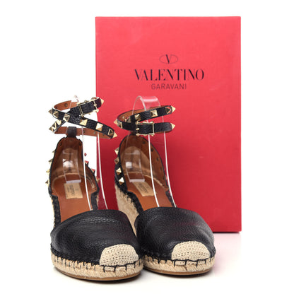 Valentino Garavani Grained Calfskin Rockstud Ankle Wrap Espadrille 15/85mm Wedges 41 Black Light Cuir 11 of 11